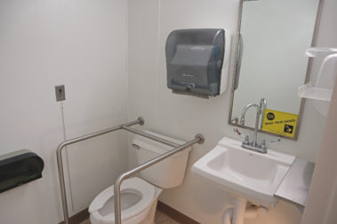 LECOM Nursing and Rehabilitation bathroom with support bars