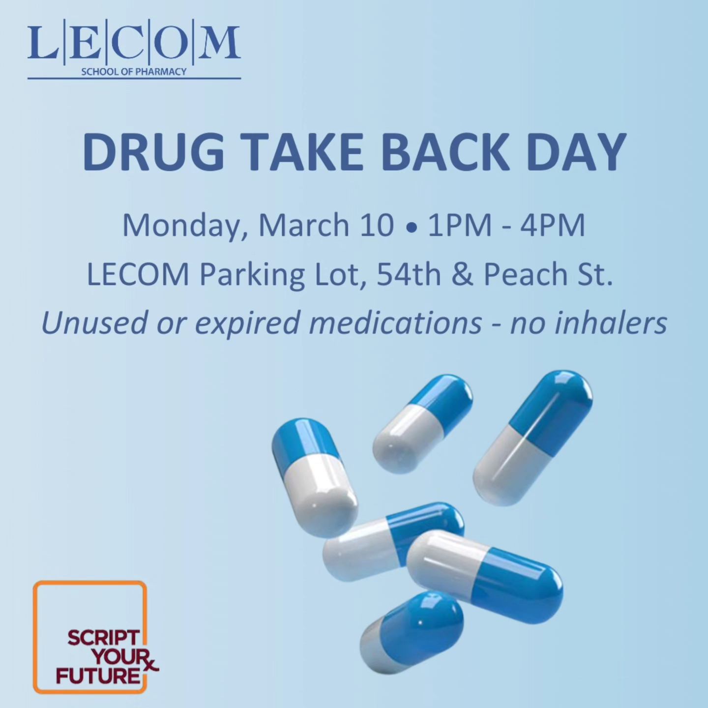 LECOM School of Pharmacy to Host Drive-Thru Drug Take Back Event